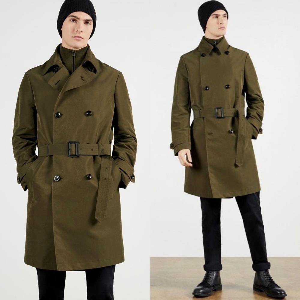 NWT TED BAKER Olive Khaki Double Breasted Belted Classic Trench Coat 44 XXL